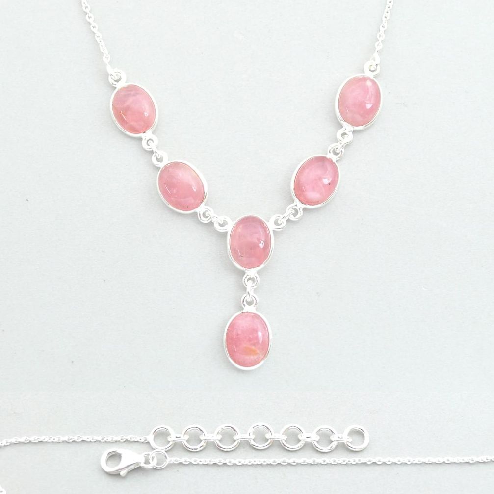 27.08cts natural pink rose quartz 925 sterling silver necklace jewelry u57411