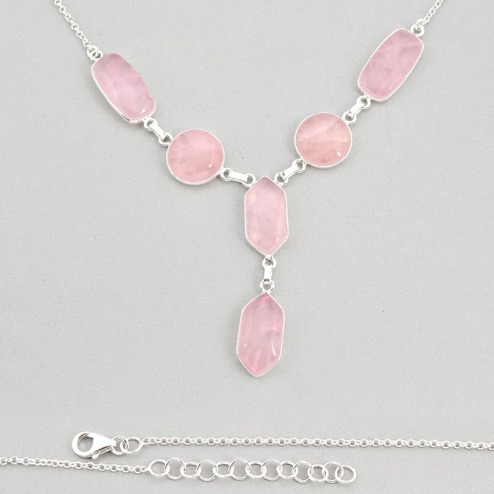48.94cts natural pink rose quartz 925 sterling silver necklace jewelry y72081