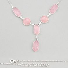 48.94cts natural pink rose quartz 925 sterling silver necklace jewelry y72081