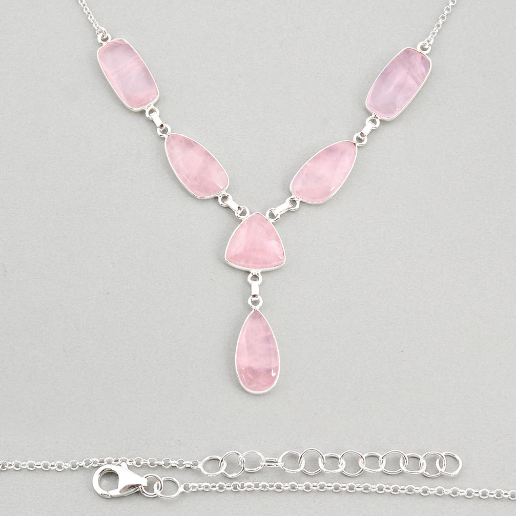 44.32cts natural pink rose quartz 925 sterling silver necklace jewelry y72101