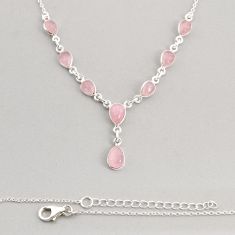 14.21cts natural pink rose quartz 925 sterling silver necklace jewelry y76554