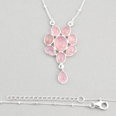 14.47cts natural pink rose quartz 925 sterling silver necklace jewelry y76955