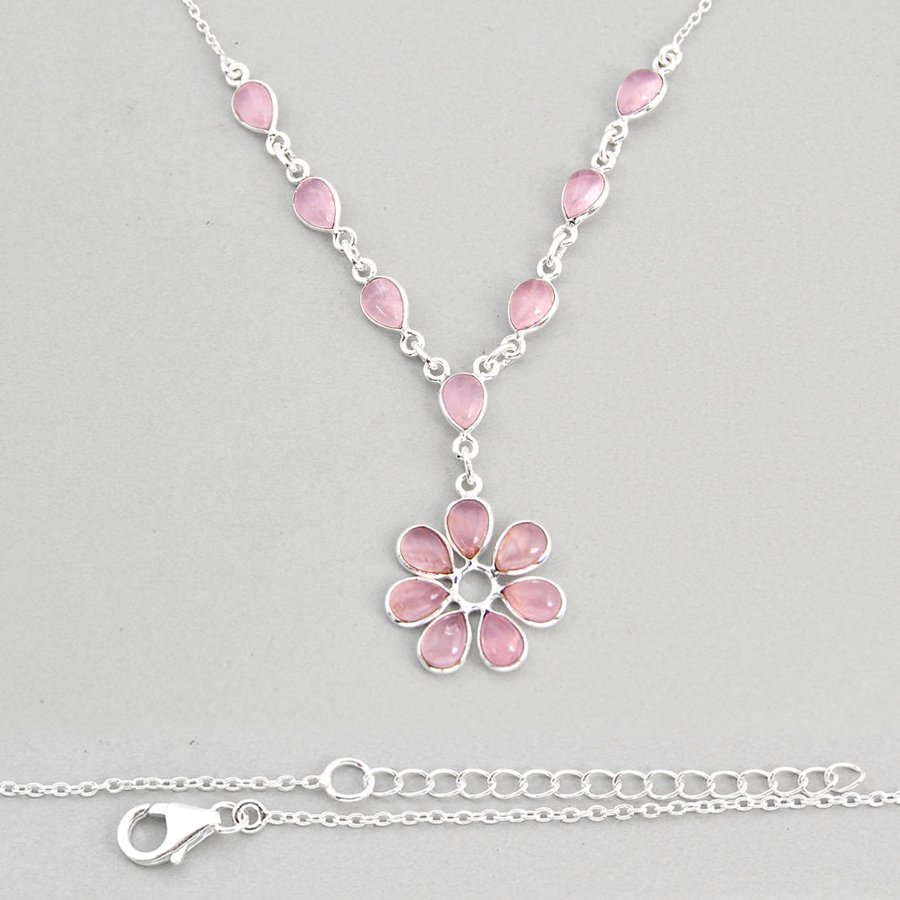 18.94cts natural pink rose quartz 925 sterling silver necklace jewelry y77382