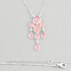 13.63cts natural pink rose quartz oval shape sterling silver necklace y76969