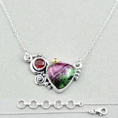 8.68cts natural pink ruby zoisite heart garnet 925 silver necklace u11233