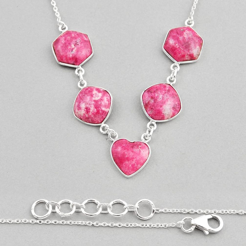 27.70cts natural pink thulite (unionite, pink zoisite) silver necklace y57815