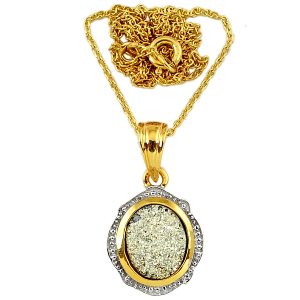 Natural platinum druzy 925 silver 14k gold pendant necklace jewelry c20510