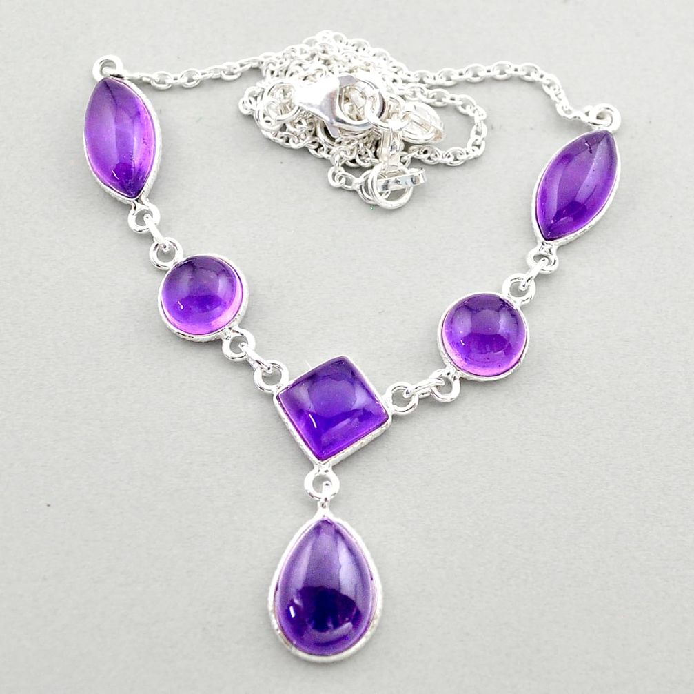 25.08cts natural purple amethyst 925 sterling silver necklace jewelry t59110