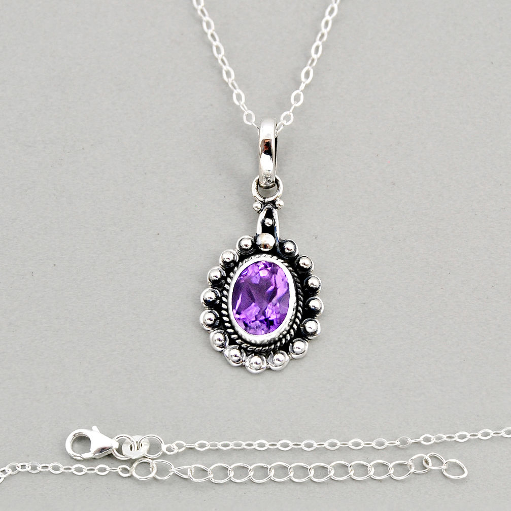 3.25cts natural purple amethyst oval 925 sterling silver necklace jewelry y72134