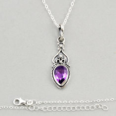 2.24cts natural purple amethyst pear 925 sterling silver necklace jewelry y72127