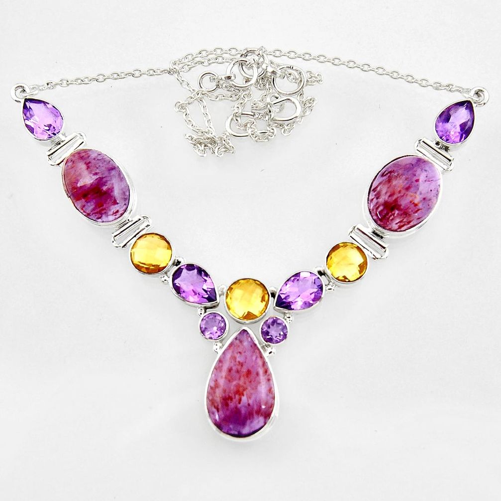 61.59cts natural purple cacoxenite super seven 925 silver necklace r44745