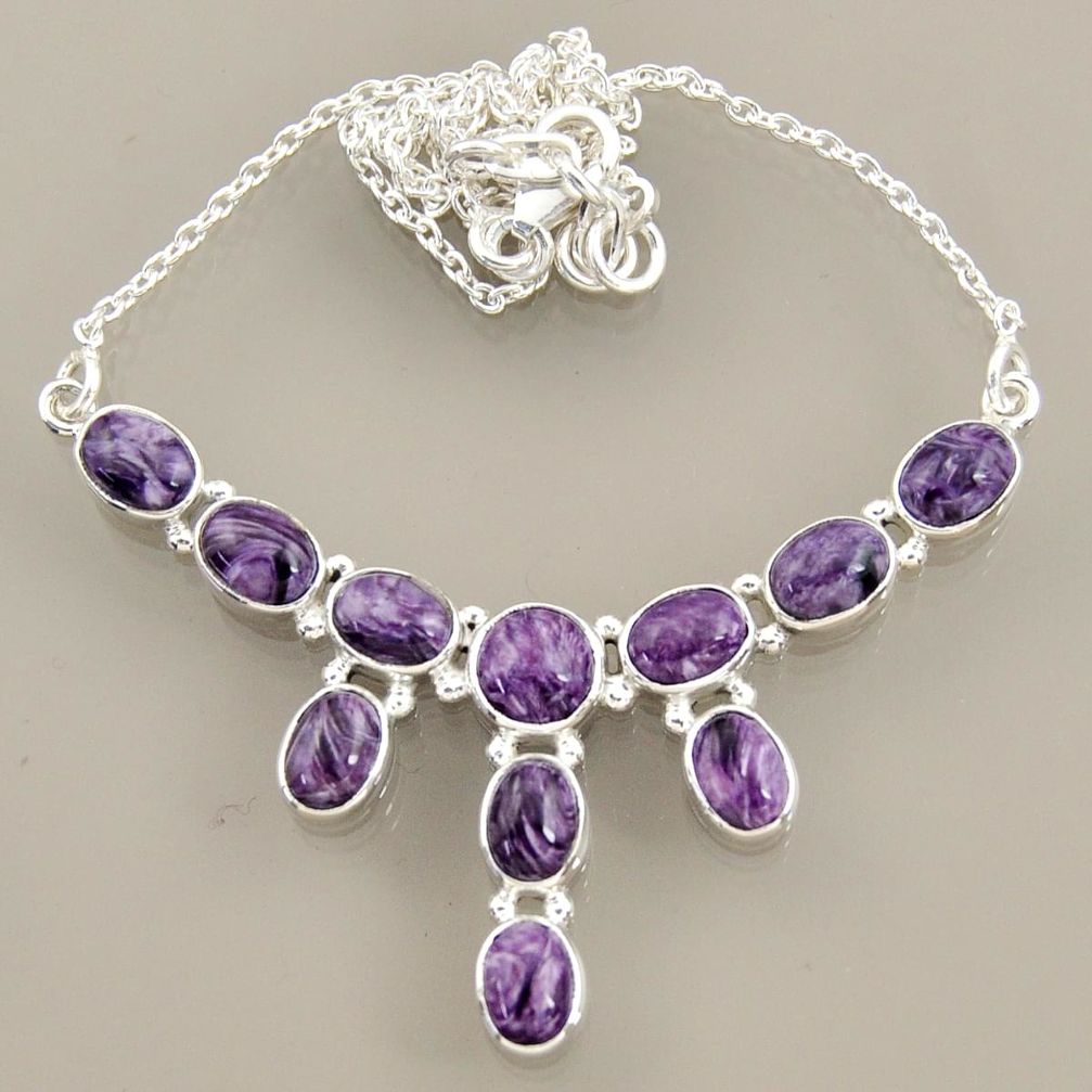 24.62cts natural purple charoite (siberian) 925 sterling silver necklace r47618