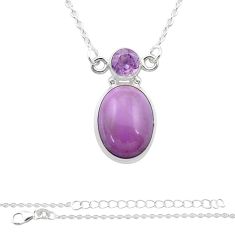 11.20cts natural purple phosphosiderite amethyst 925 silver necklace u46261