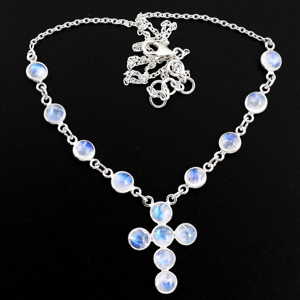 19.84cts natural rainbow moonstone 925 silver cross necklace jewelry r63590