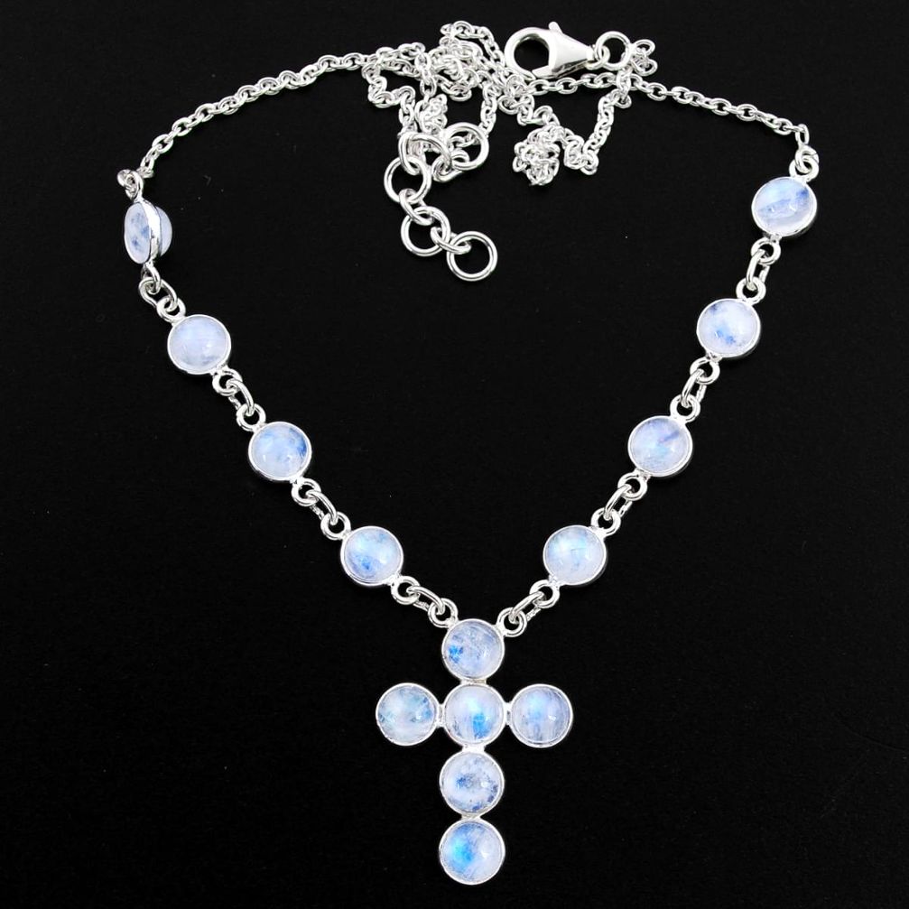 18.41cts natural rainbow moonstone 925 silver cross necklace jewelry r63591