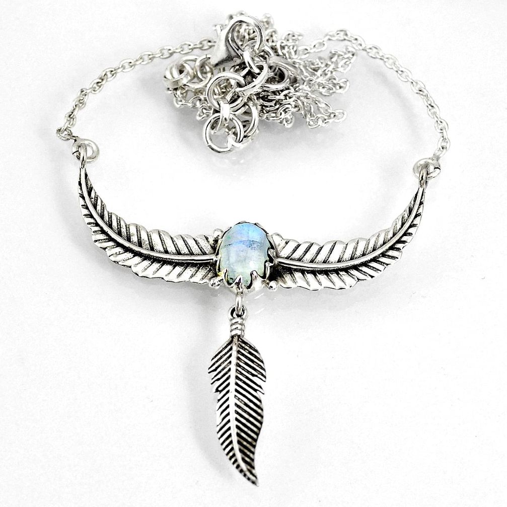 3.31cts natural rainbow moonstone 925 silver dreamcatcher necklace r77785