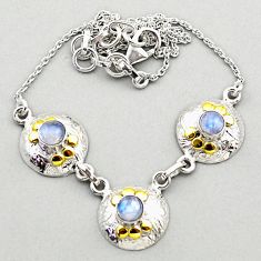 2.65cts natural rainbow moonstone 925 sterling silver 14k gold necklace t72199