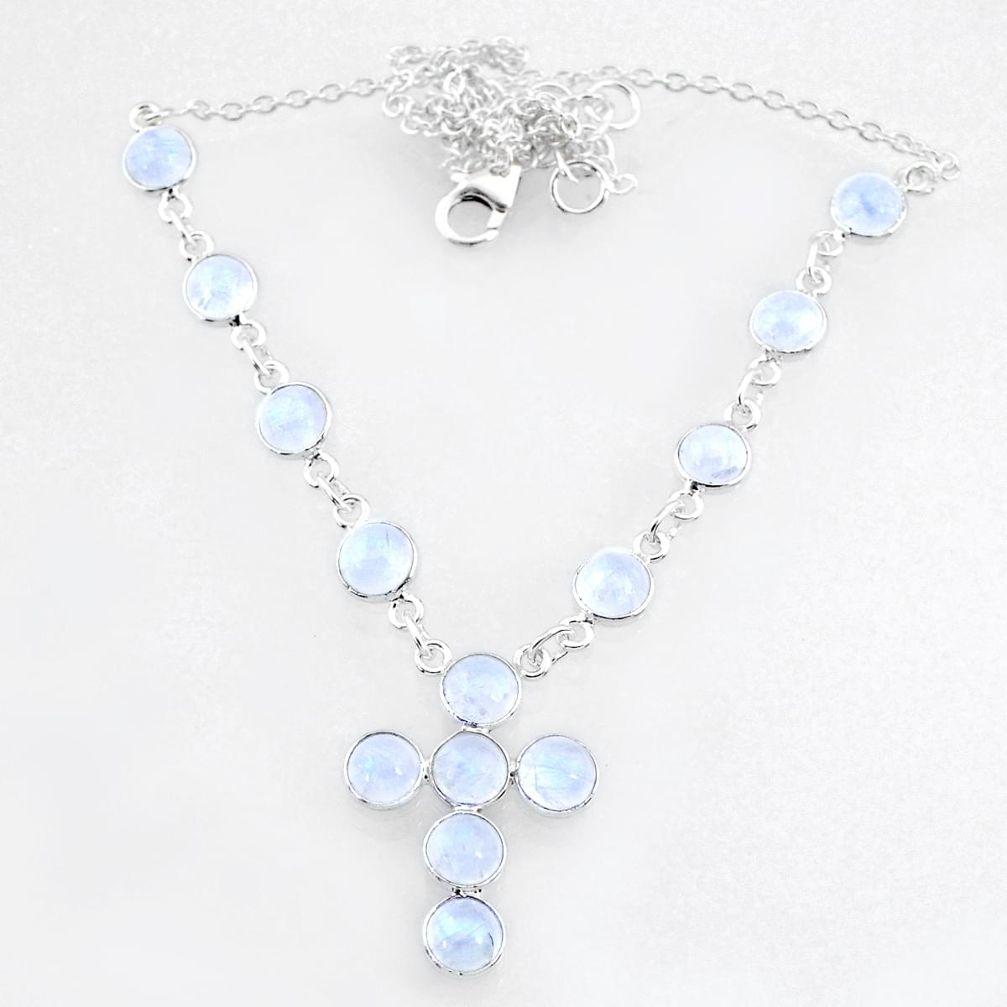 19.86cts natural rainbow moonstone 925 sterling silver cross necklace r71998