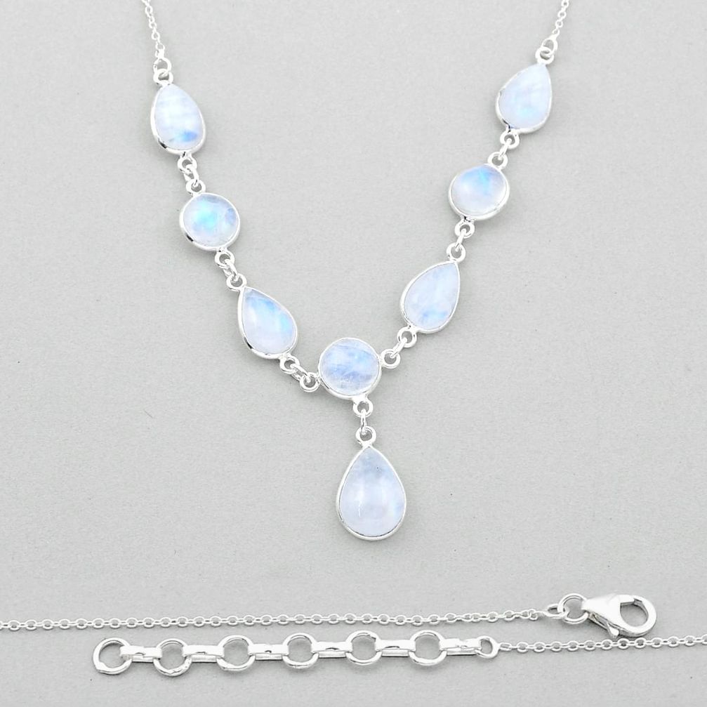 30.27cts natural rainbow moonstone 925 sterling silver necklace jewelry n44395