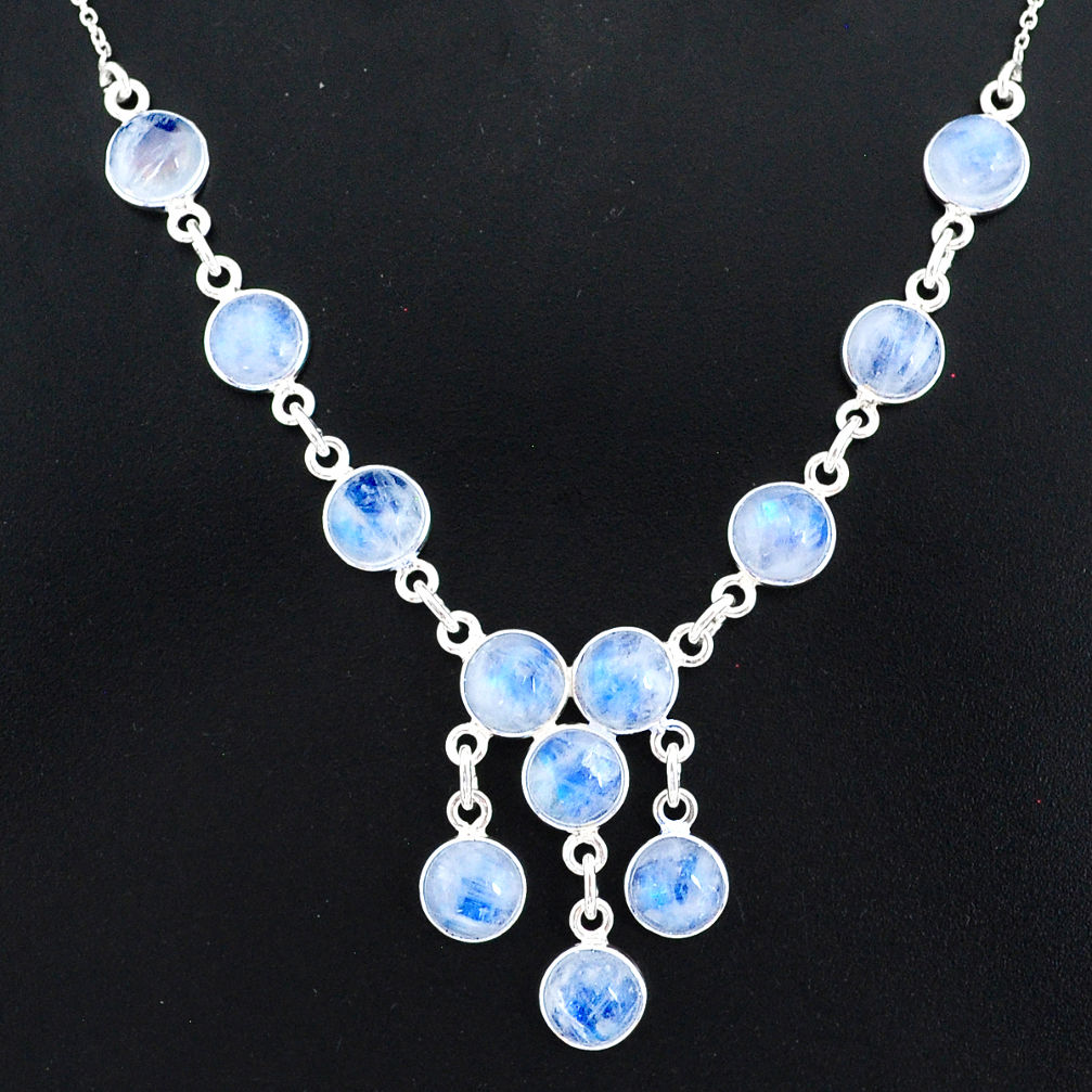 24.73cts natural rainbow moonstone 925 sterling silver necklace jewelry r94074