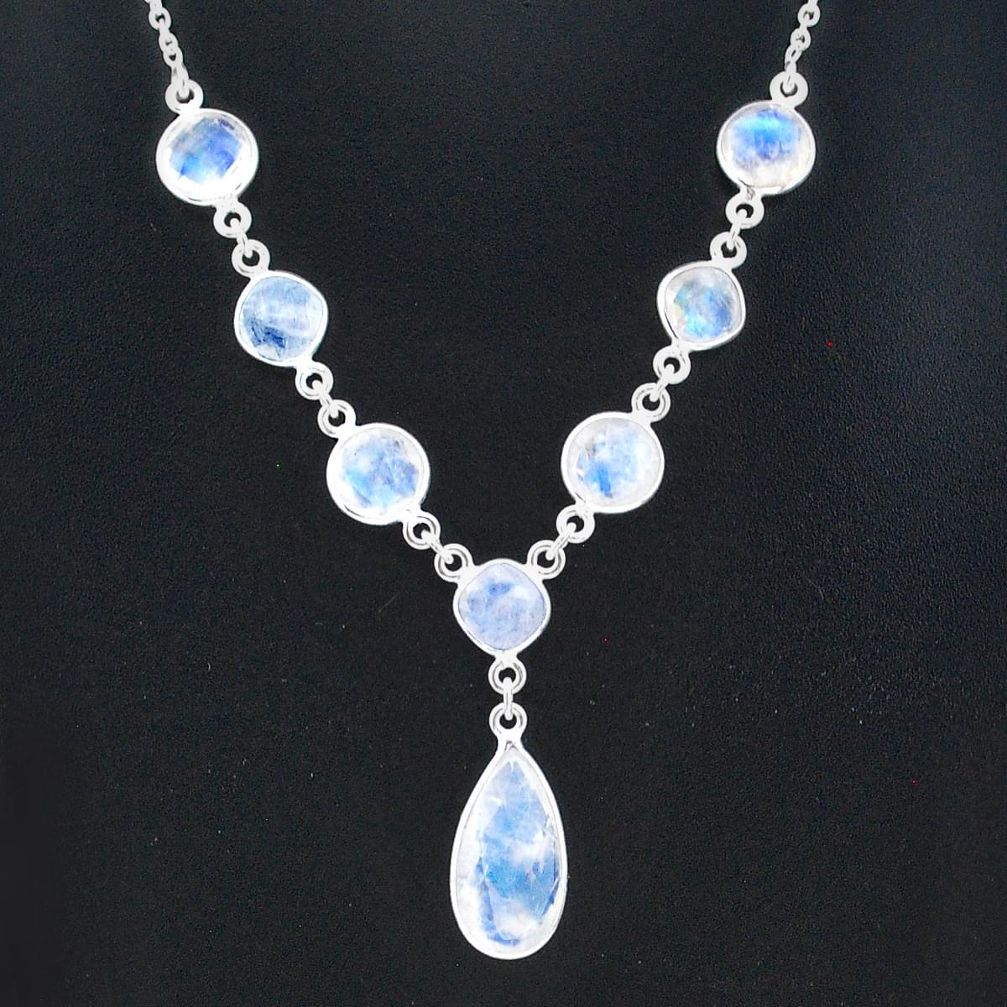 25.07cts natural rainbow moonstone 925 sterling silver necklace jewelry t16140