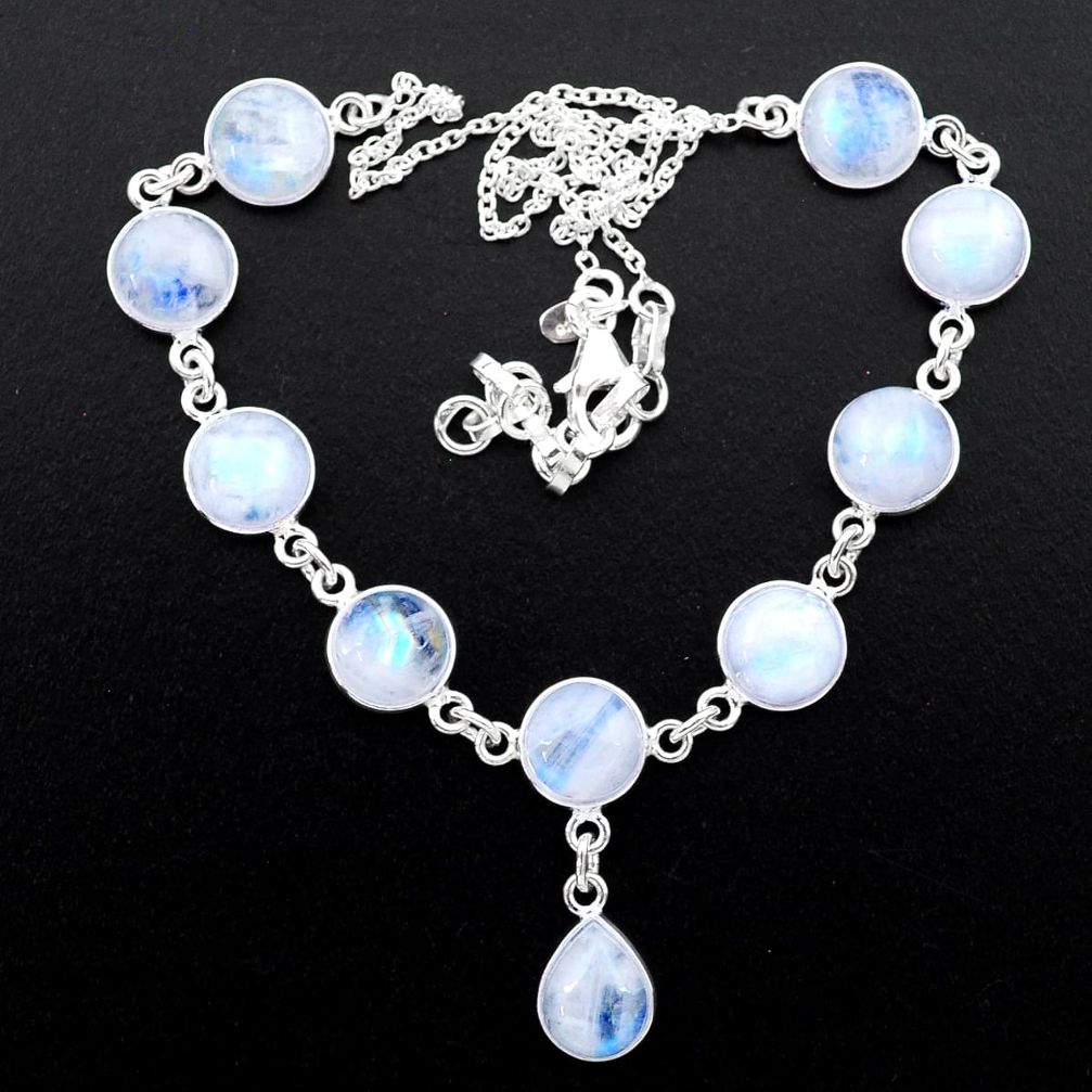 34.89cts natural rainbow moonstone 925 sterling silver necklace jewelry t26384