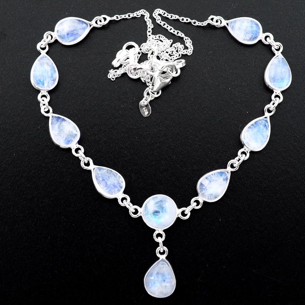 28.15cts natural rainbow moonstone 925 sterling silver necklace jewelry t26386