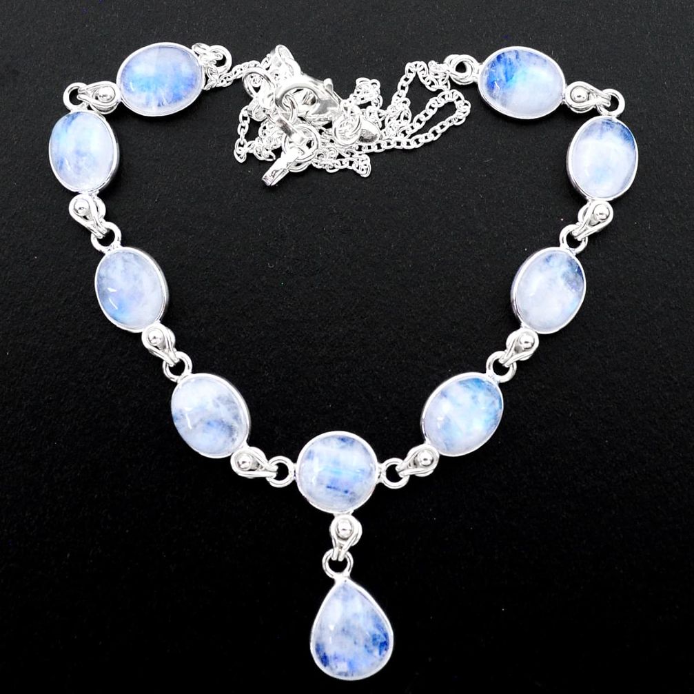 37.88cts natural rainbow moonstone 925 sterling silver necklace jewelry t26388