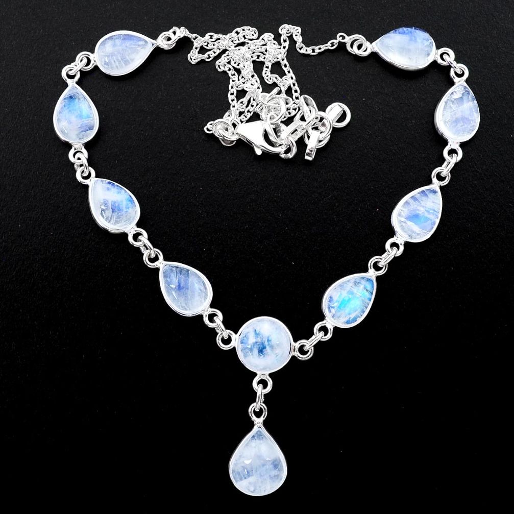 29.85cts natural rainbow moonstone 925 sterling silver necklace jewelry t26392