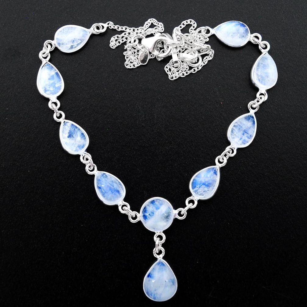 33.10cts natural rainbow moonstone 925 sterling silver necklace jewelry t26397