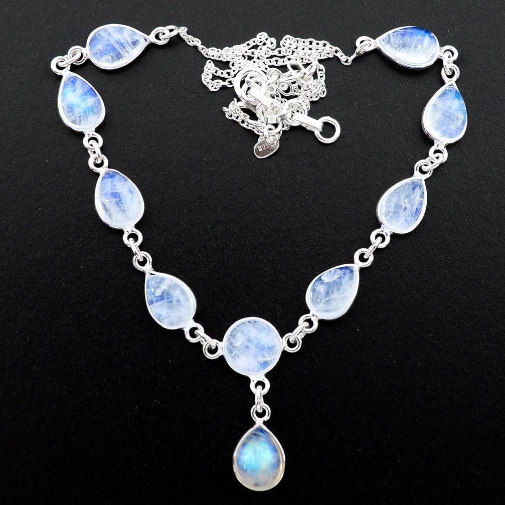 30.76cts natural rainbow moonstone 925 sterling silver necklace jewelry t26398