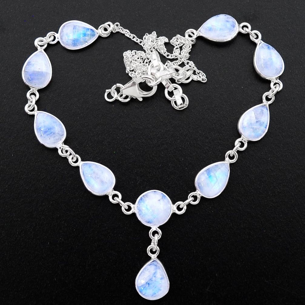 31.02cts natural rainbow moonstone 925 sterling silver necklace jewelry t26400