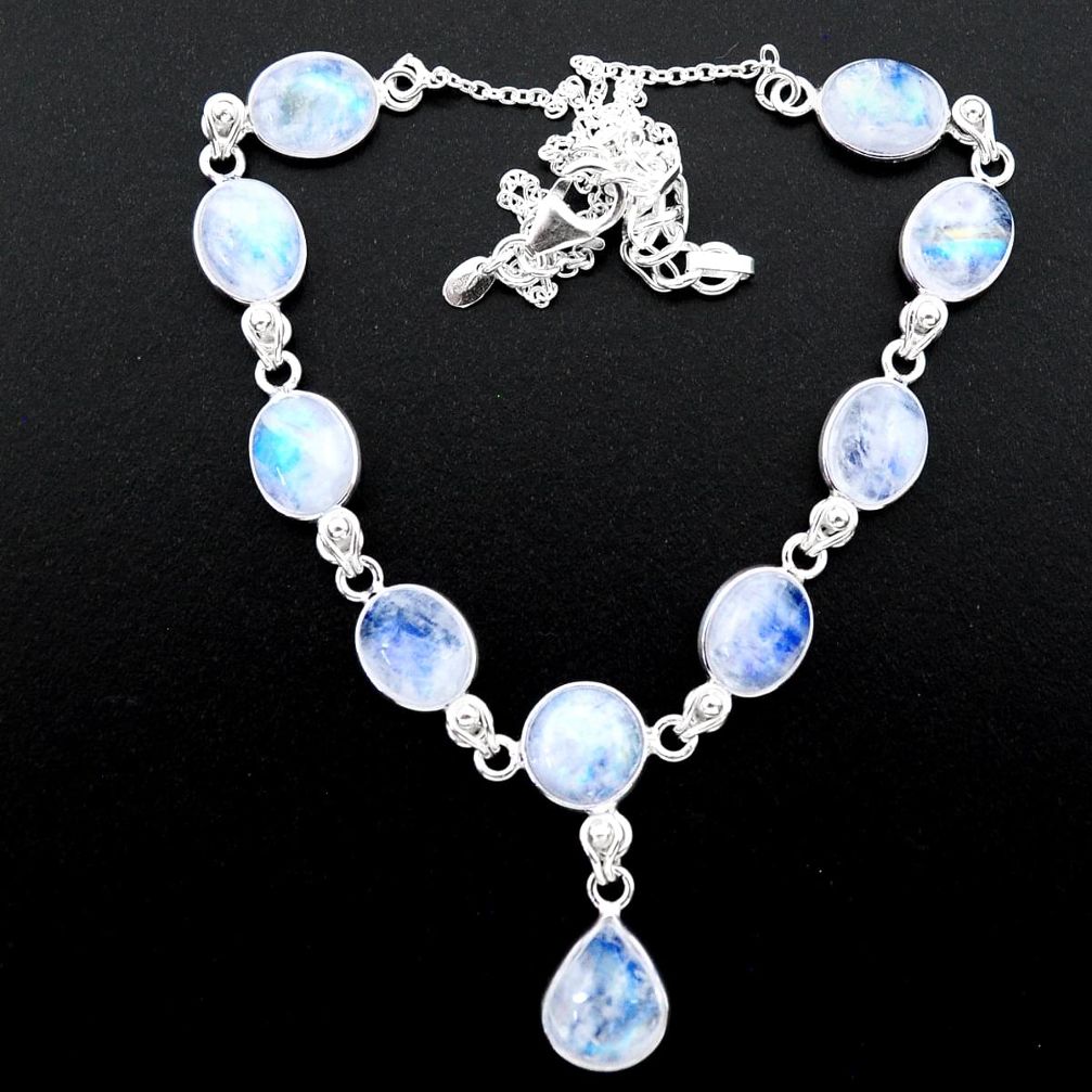 36.77cts natural rainbow moonstone 925 sterling silver necklace jewelry t26402