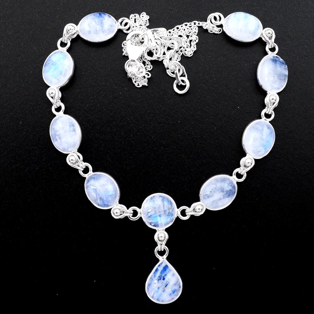 35.80cts natural rainbow moonstone 925 sterling silver necklace jewelry t26403
