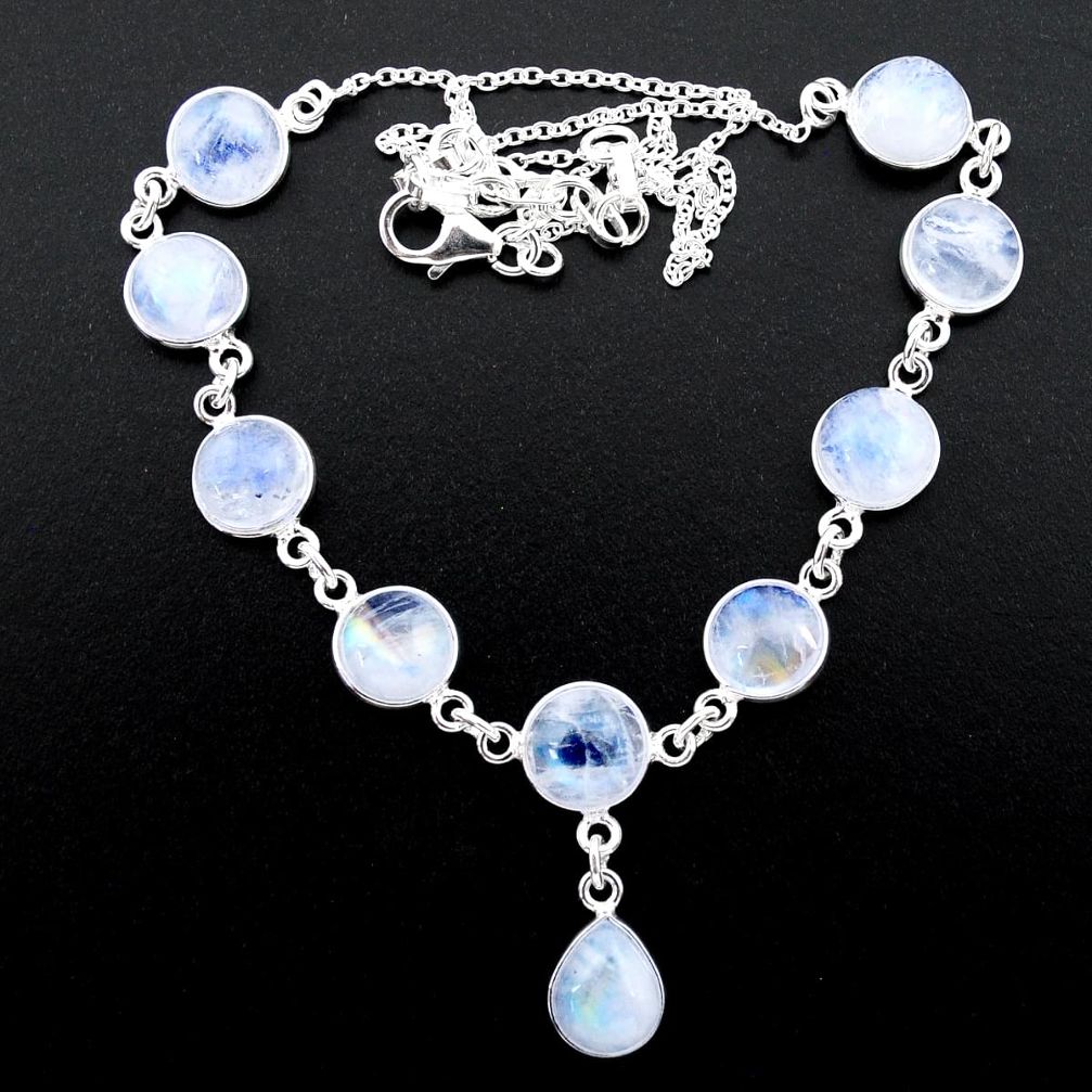 36.46cts natural rainbow moonstone 925 sterling silver necklace jewelry t26405