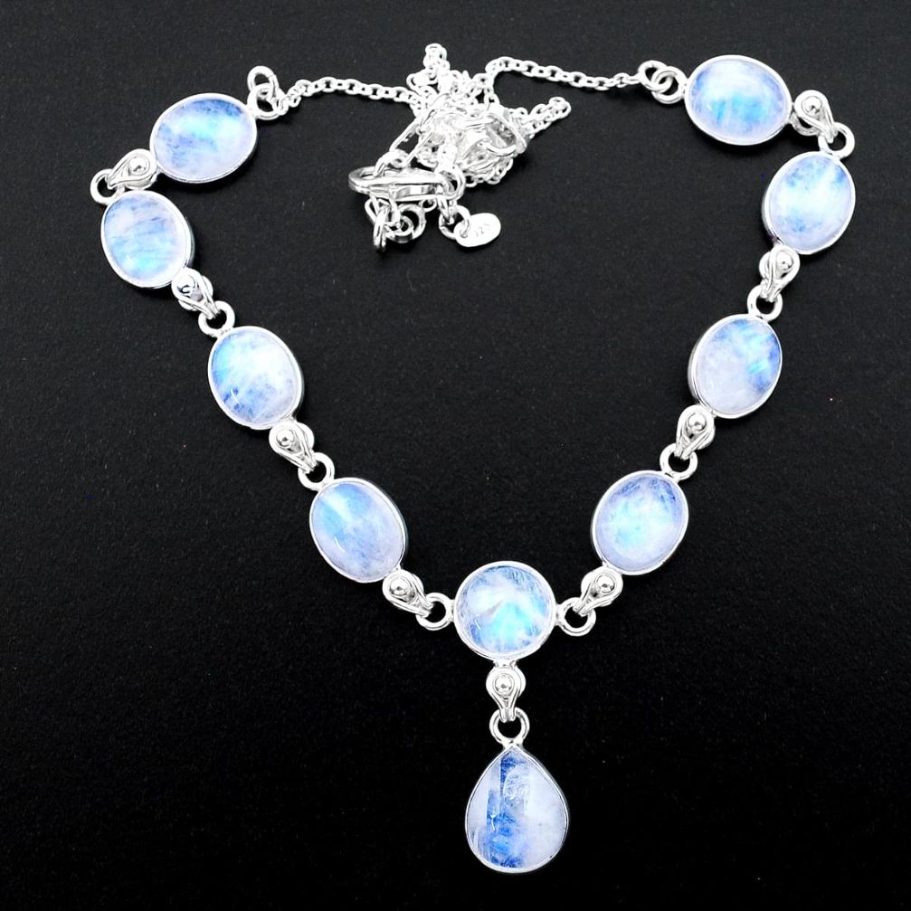 38.14cts natural rainbow moonstone 925 sterling silver necklace jewelry t26406