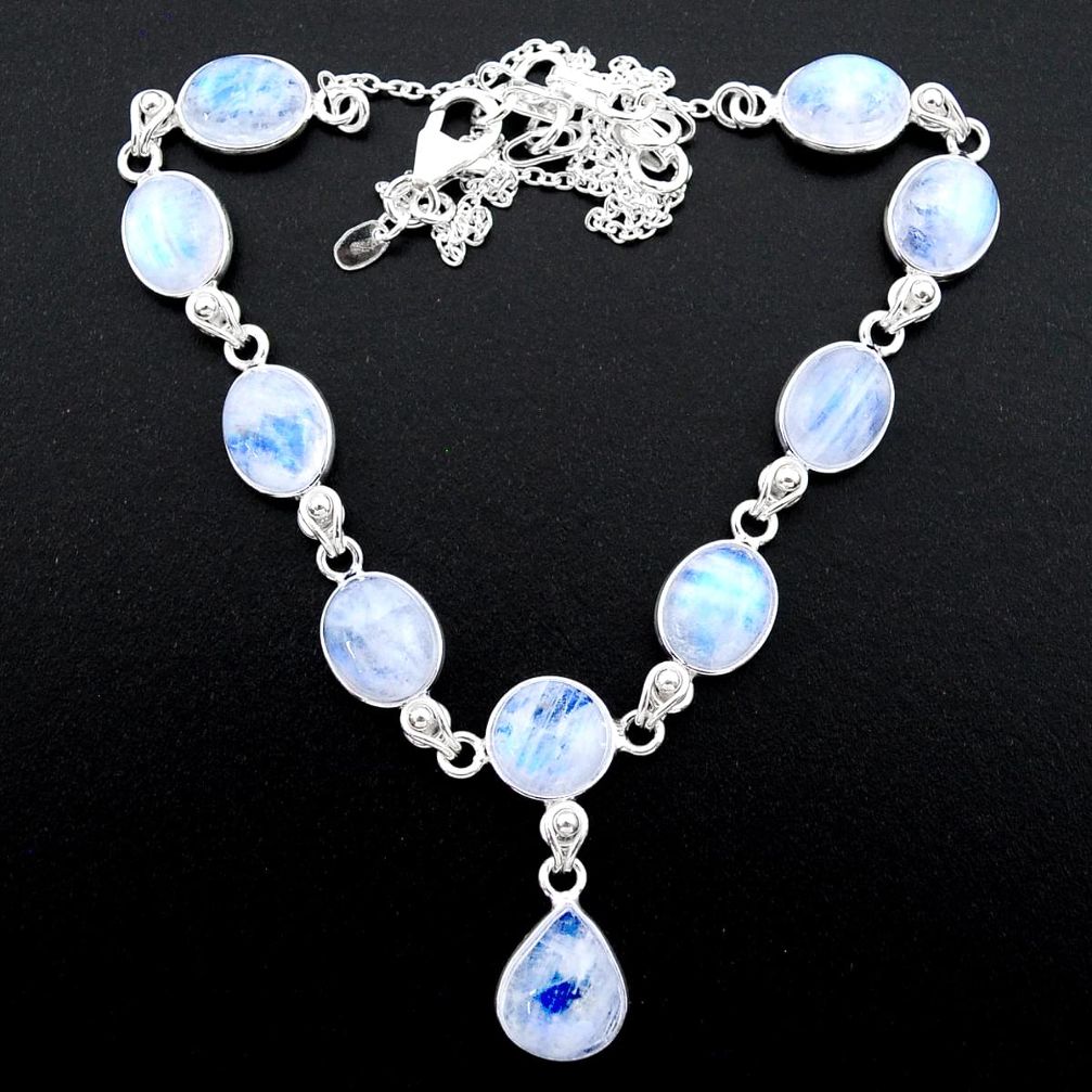 37.50cts natural rainbow moonstone 925 sterling silver necklace jewelry t26407