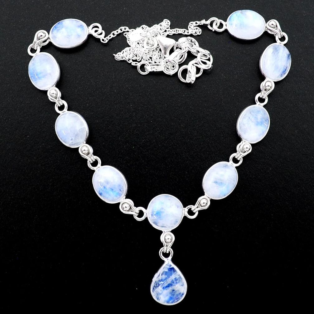 38.72cts natural rainbow moonstone 925 sterling silver necklace jewelry t26409