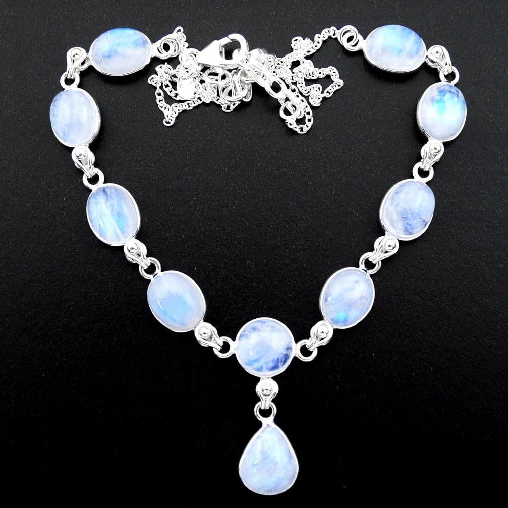 39.10cts natural rainbow moonstone 925 sterling silver necklace jewelry t26412