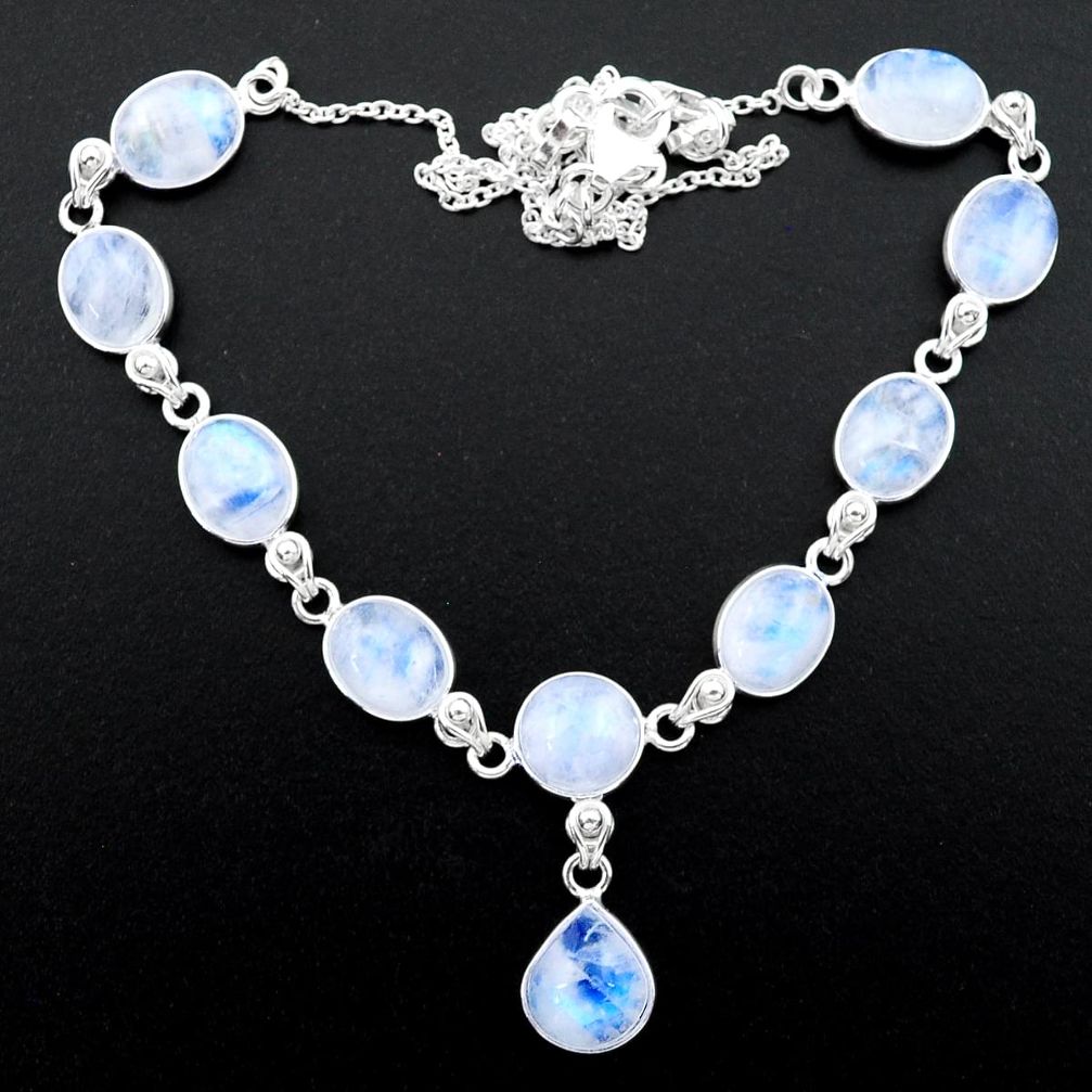 36.96cts natural rainbow moonstone 925 sterling silver necklace jewelry t26415