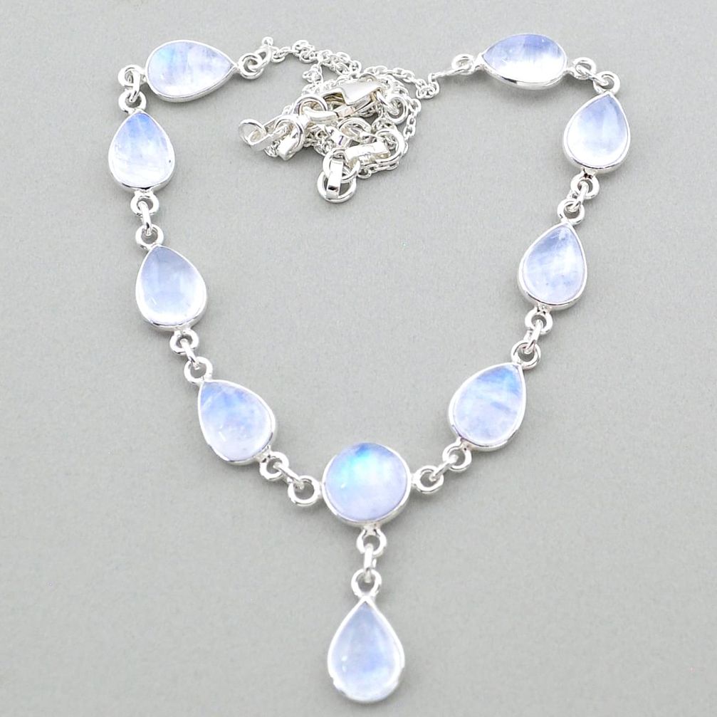 28.65cts natural rainbow moonstone 925 sterling silver necklace jewelry t26438