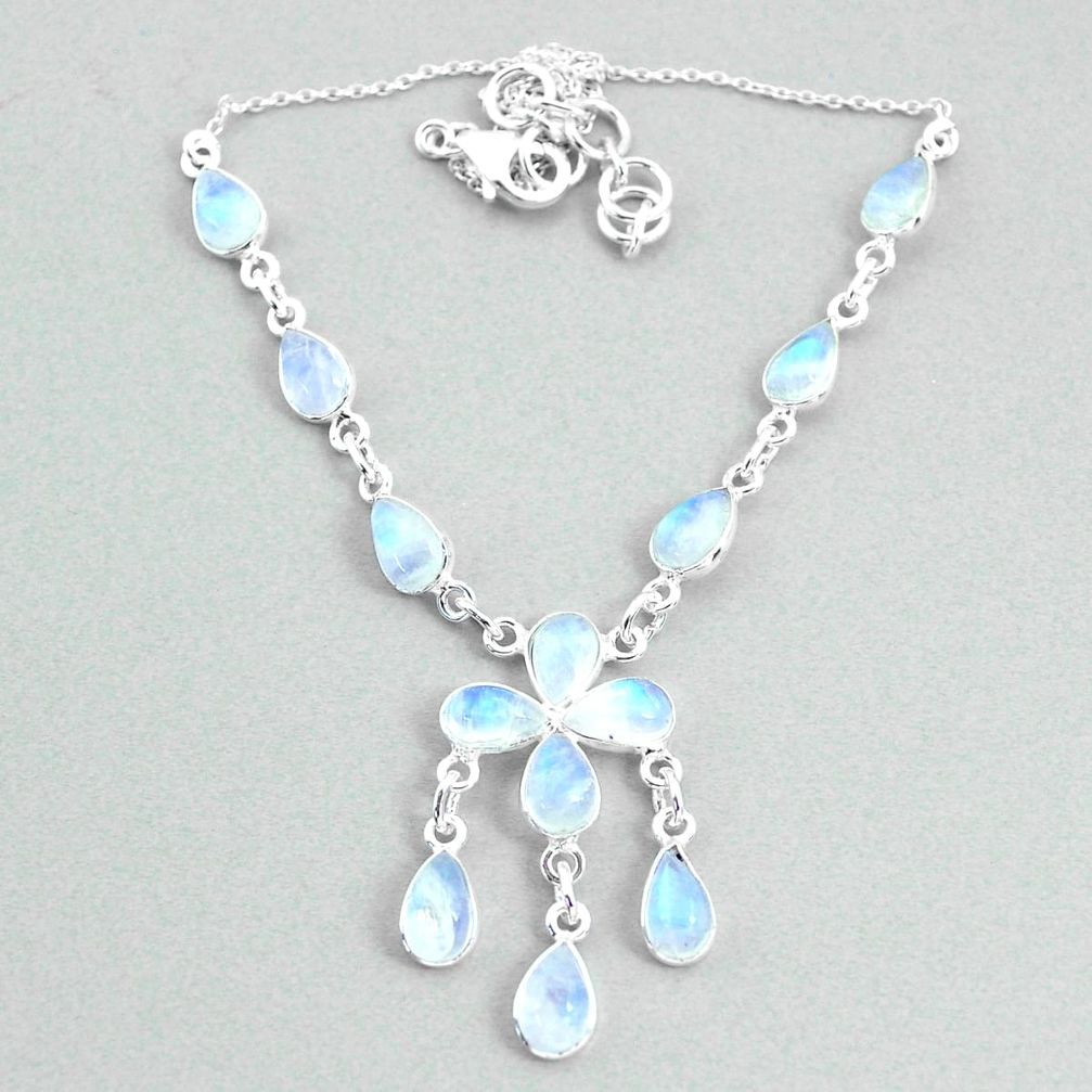 22.02cts natural rainbow moonstone 925 silver necklace jewelry t34119