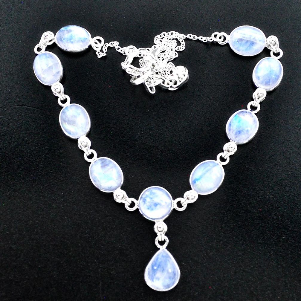 39.28cts natural rainbow moonstone 925 sterling silver necklace jewelry t37657