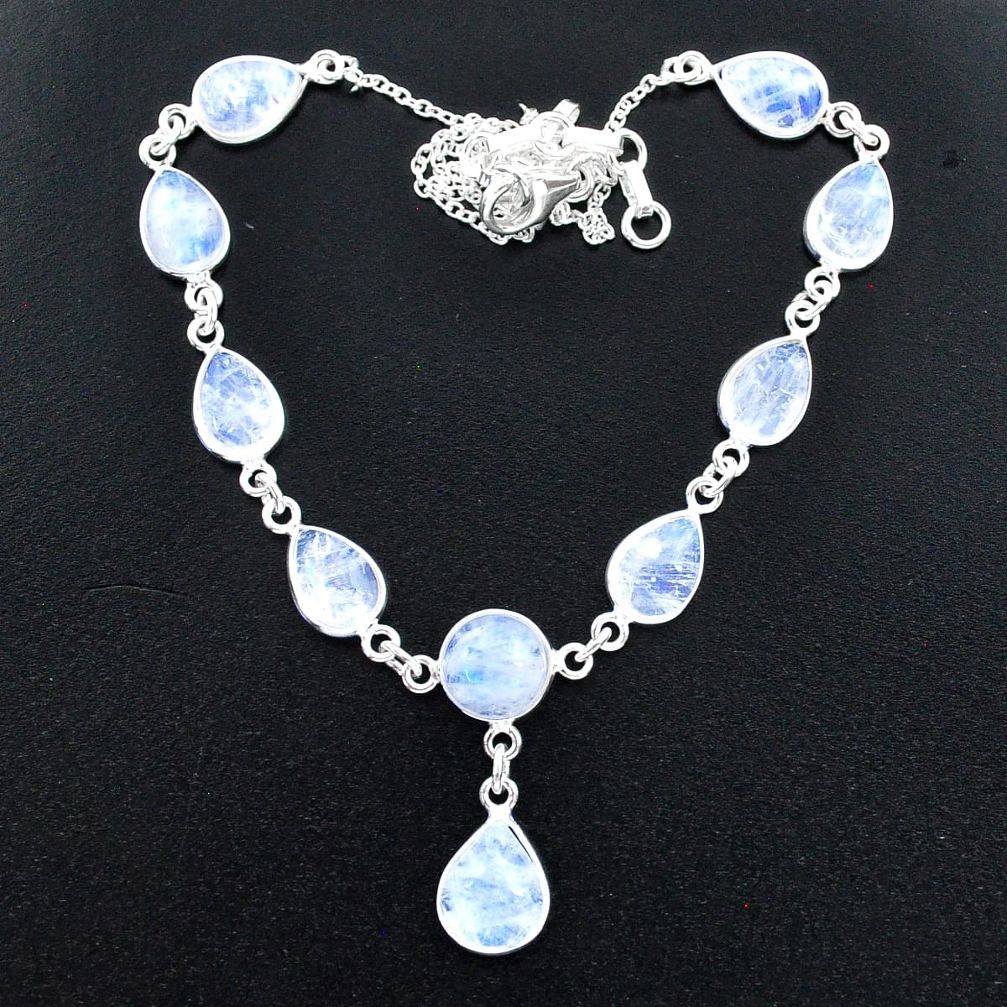 33.68cts natural rainbow moonstone 925 sterling silver necklace jewelry t37658