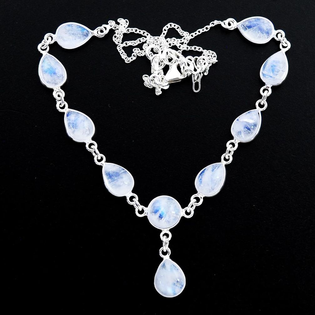 33.29cts natural rainbow moonstone 925 sterling silver necklace jewelry t48717