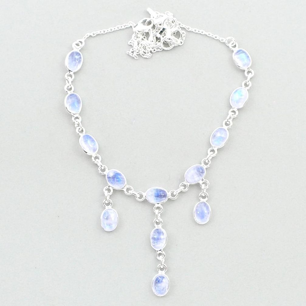 21.01cts natural rainbow moonstone 925 sterling silver necklace jewelry u32876