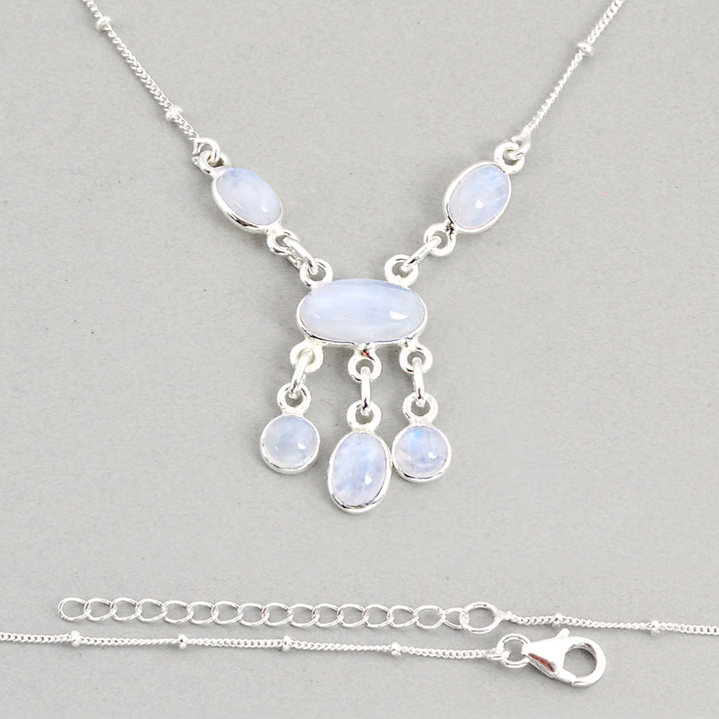9.39cts natural rainbow moonstone 925 sterling silver necklace jewelry y76534