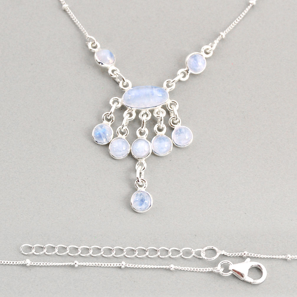 8.93cts natural rainbow moonstone 925 sterling silver necklace jewelry y76537