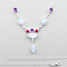 26.03cts natural rainbow moonstone amethyst red ruby 925 silver necklace u13080