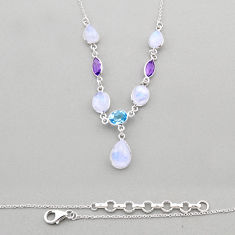 21.34cts natural rainbow moonstone amethyst topaz 925 silver necklace y60732